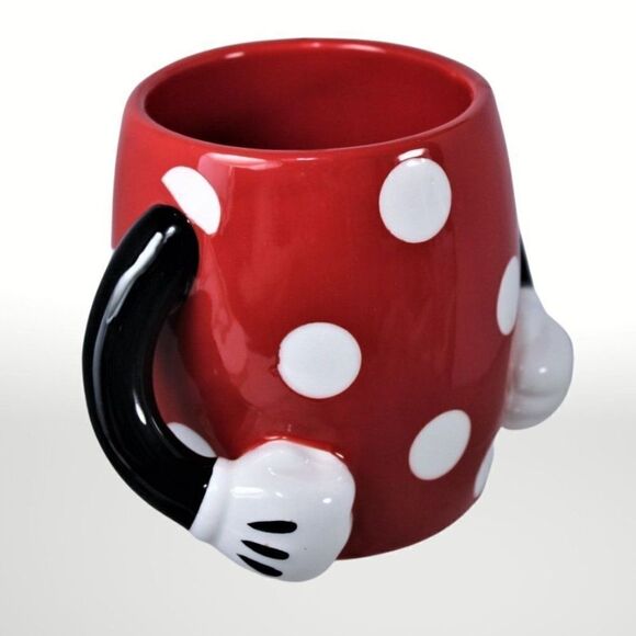 Mickey Mouse Mug Coffee Cup Disney Polka Dot Double Arms/Handle Red Black 16oz. - Picture 2 of 7